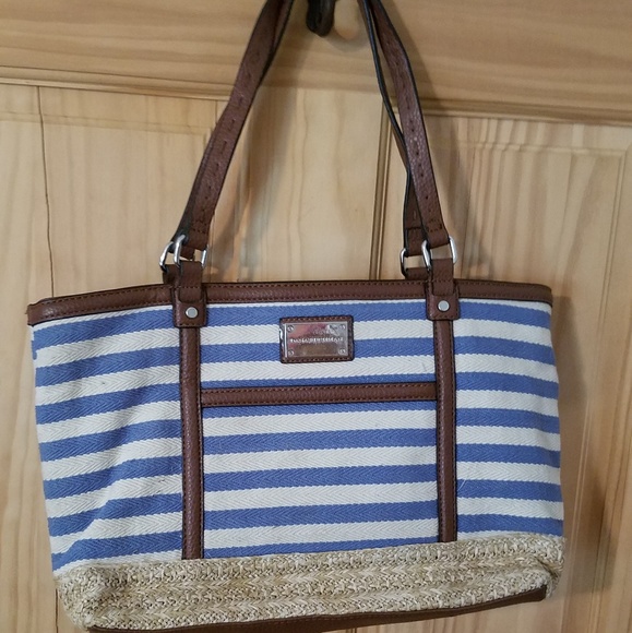 blue and white striped bag